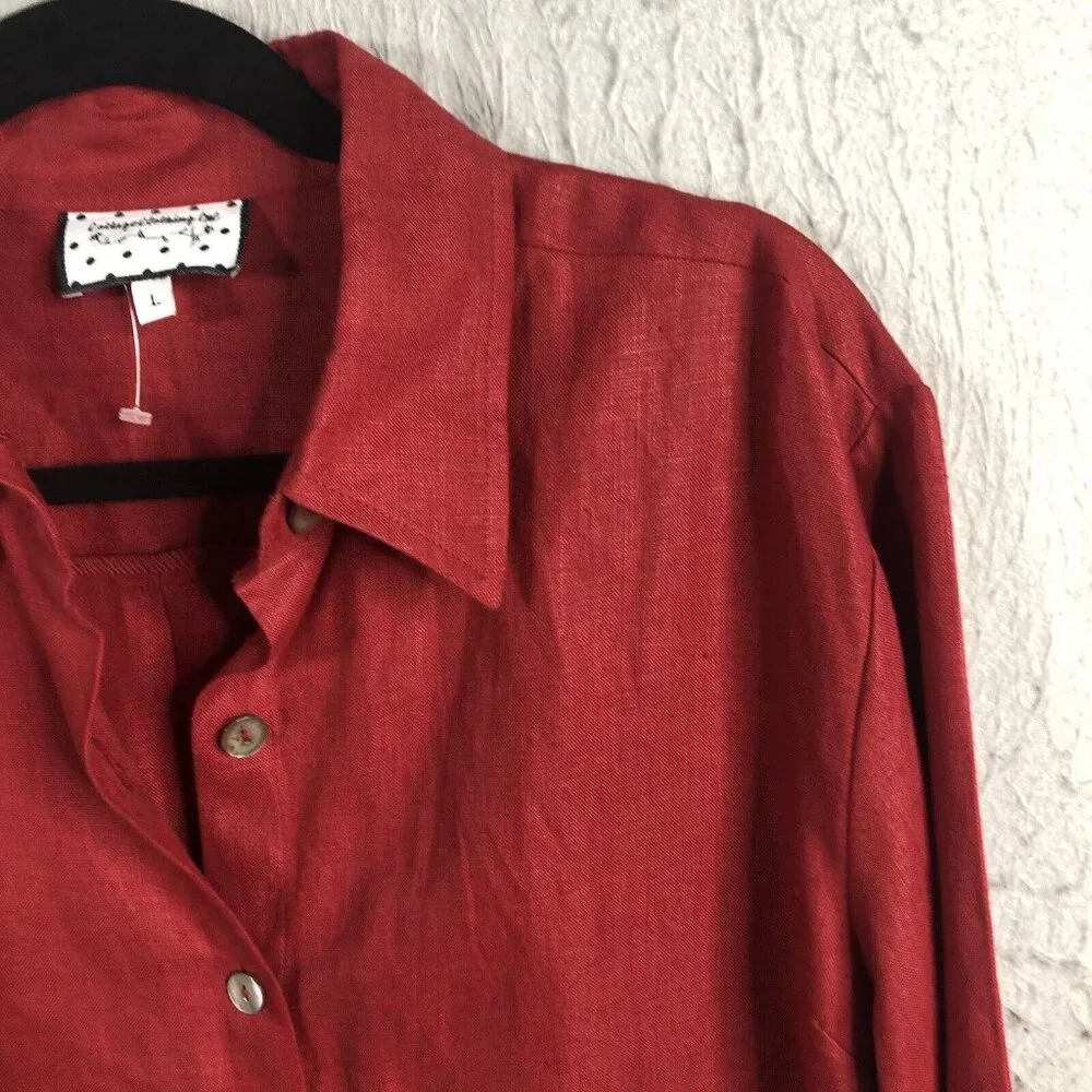 Cottage Clothing Company Top Women Large Red 100% Linen Artsy Airy Lagenlook - Picture 11 of 11